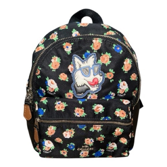 Coach Mini Charlie Tea Rose Floral Print Nylon Backpack Bundle - Picture 1 of 1